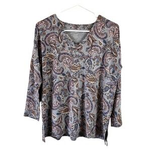 J. Jill Simply‎ Supima Paisley V-Neck Tunic Top Size Small Petite Cotton